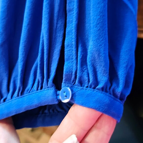 Eileen Fisher Silk Crepe Bateau Neck Slit Sleeve Blue Georgette Blouse Size 1X - Picture 5 of 6